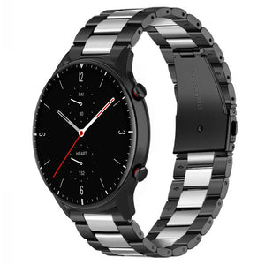 Steel Strap, black/silver, on a watch, 3/4 front view