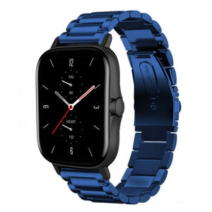Steel Strap, blue, on a watch, 3/4 front view