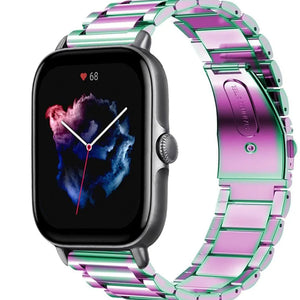 Steel Strap, pearlescent, on a watch, 3/4 front view