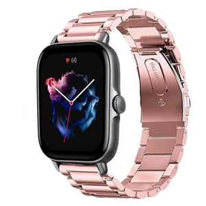 Steel Strap, pink, on a watch, 3/4 front view