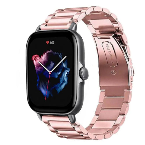 Steel Strap, pink, on a watch, 3/4 front view