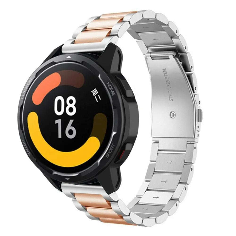 Steel Strap, silver/rose gold, on a watch, 3/4 front view