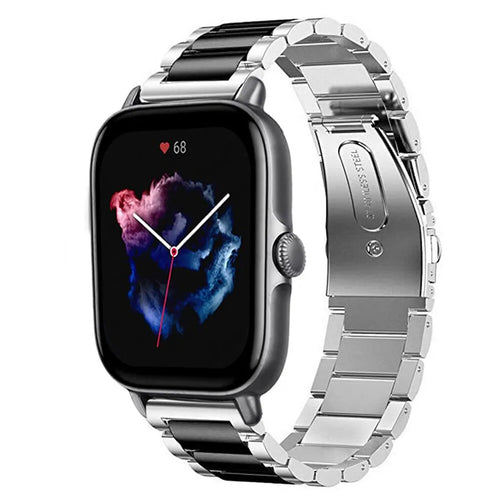 Steel Strap, silver/black, on a watch, 3/4 front view