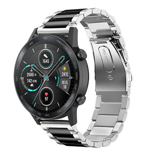 Steel Strap, silver/black, on a watch, 3/4 front view