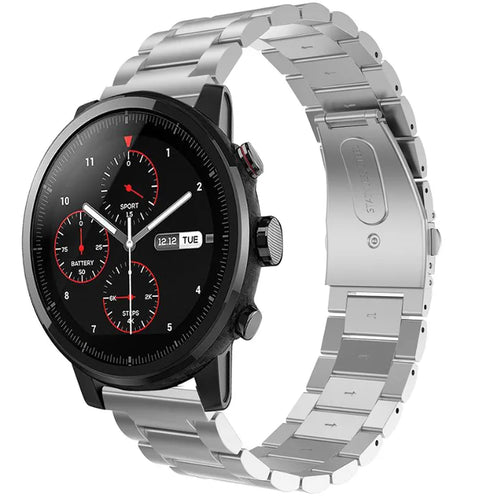 Steel Strap, silver, on a watch, 3/4 front view