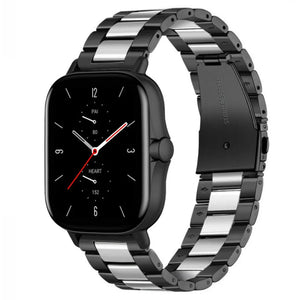 Steel Strap, black/silver, on a watch, 3/4 front view