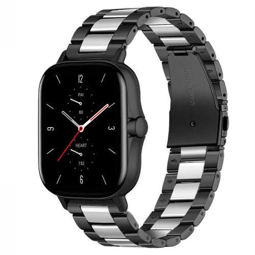 Steel Strap, black/silver, on a watch, 3/4 front view
