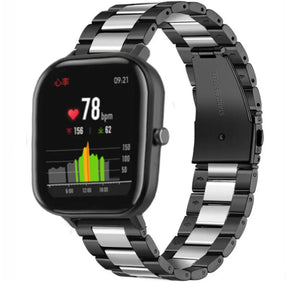 Steel Strap, black/silver, on a watch, 3/4 front view