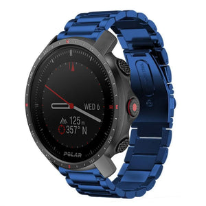 Steel Strap, blue, on a watch, 3/4 front view
