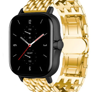 Steel Dragon Strap, gold, on a watch, 3/4 front view