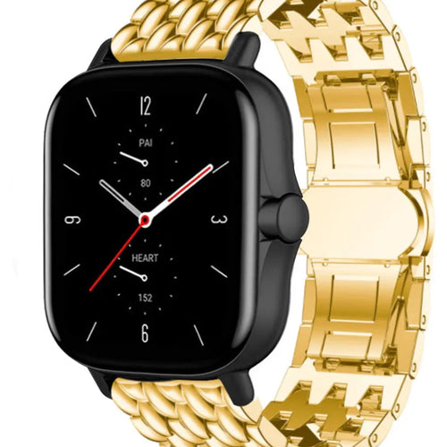 Steel Dragon Strap, gold, on a watch, 3/4 front view