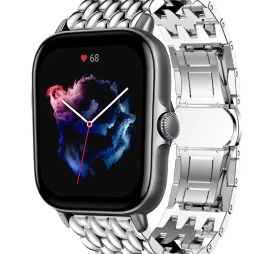 Steel Dragon Strap, silver, on a watch, 3/4 front view
