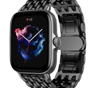 Steel Dragon Strap, black, on a watch, 3/4 front view