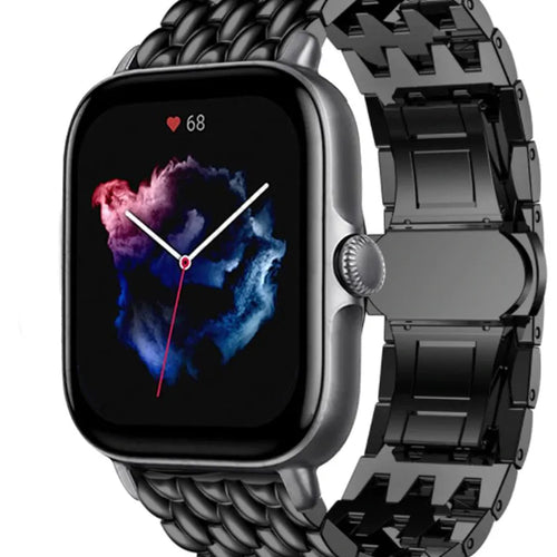 Steel Dragon Strap, black, on a watch, 3/4 front view