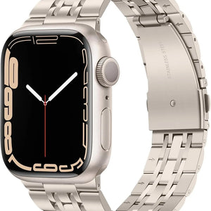 Luxury Steel Link Strap, starlight, on a watch, 3/4 front view