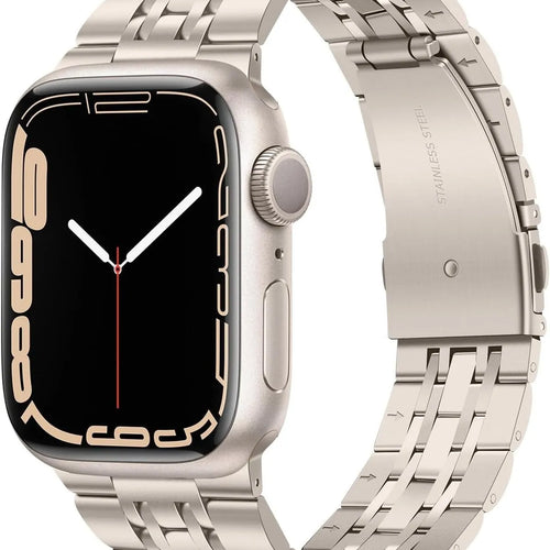 Luxury Steel Link Strap, starlight, on a watch, 3/4 front view