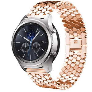 Steel Strap Hexagons, rose gold, on a watch, 3/4 front view