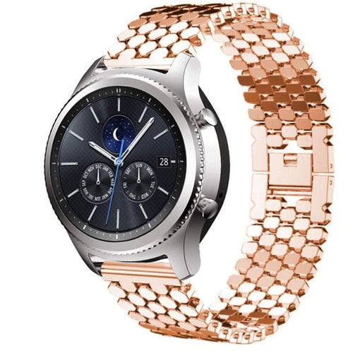 Steel Strap Hexagons, rose gold, on a watch, 3/4 front view