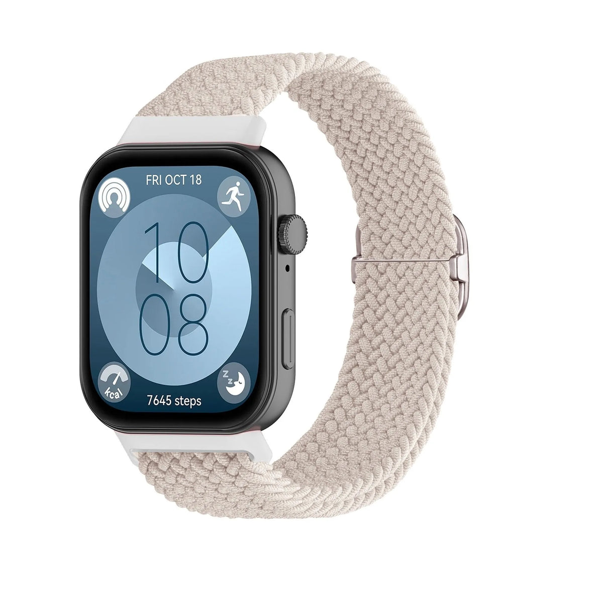 Nylon Adjustable Braided Strap, starlight, on a watch, 3/4 front view