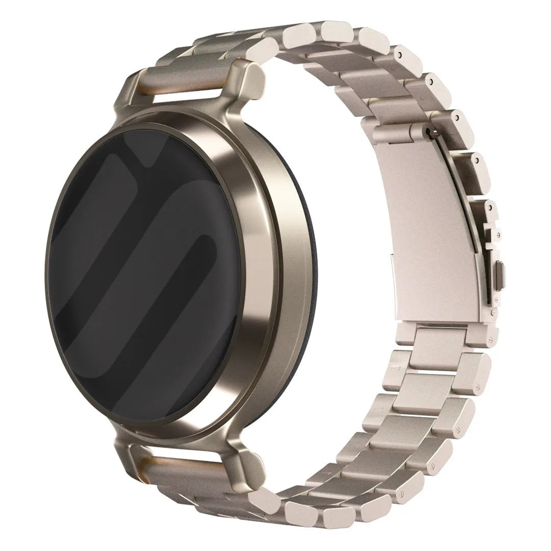 Steel Strap, starlight, on a watch, 3/4 front view