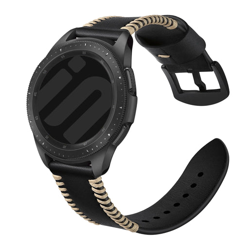 Stitched Leather Strap, black, on a watch, 3/4 front view