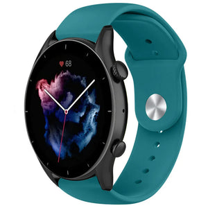Silicone Sport Strap, green-blue, on a watch, 3/4 front view