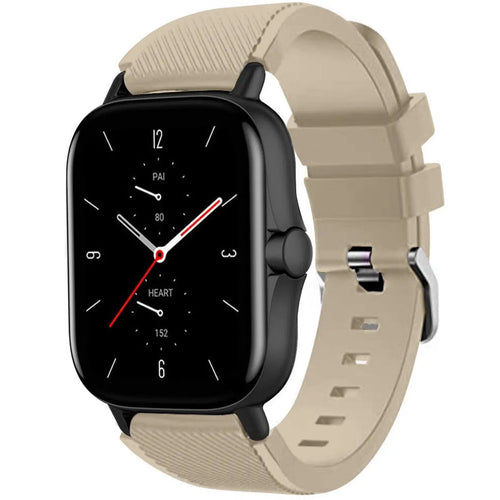 Twill Silicone Strap, beige, on a watch, 3/4 front view