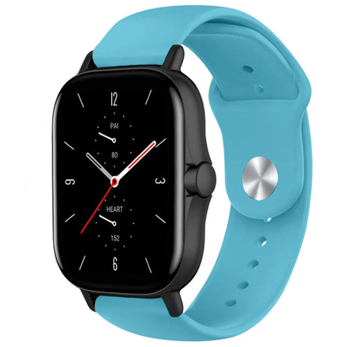 Silicone Sport Strap, light blue, on a watch, 3/4 front view