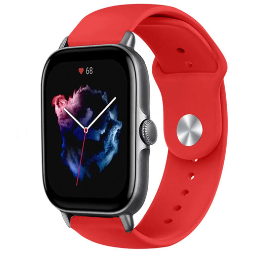 Silicone Sport Strap, red, on a watch, 3/4 front view
