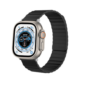 Magnetic Silicone Strap, black, on a watch, 3/4 front view