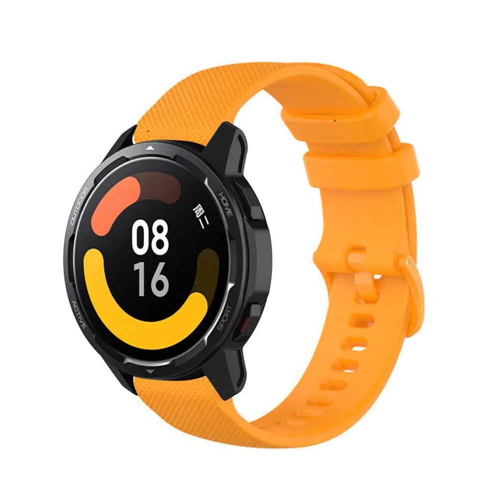 Premium Silicone Strap, orange, on a watch, 3/4 front view