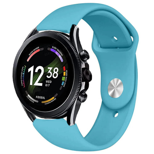 Silicone Sport Strap, light blue, on a watch, 3/4 front view