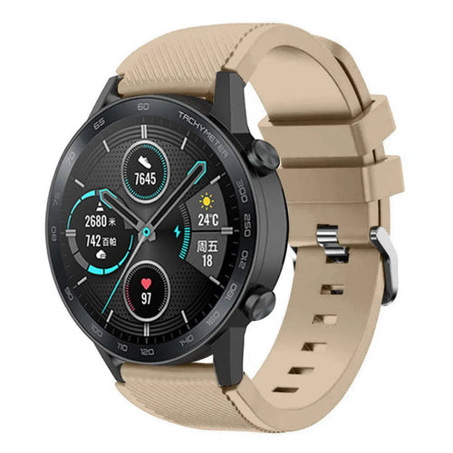Twill Silicone Strap, beige, on a watch, 3/4 front view