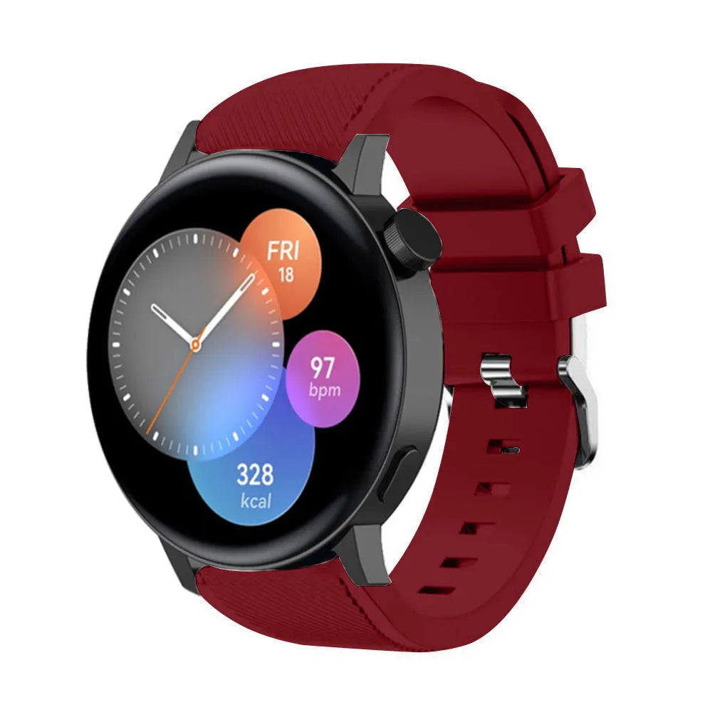 Twill Silicone Strap, burgundy, on a watch, 3/4 front view