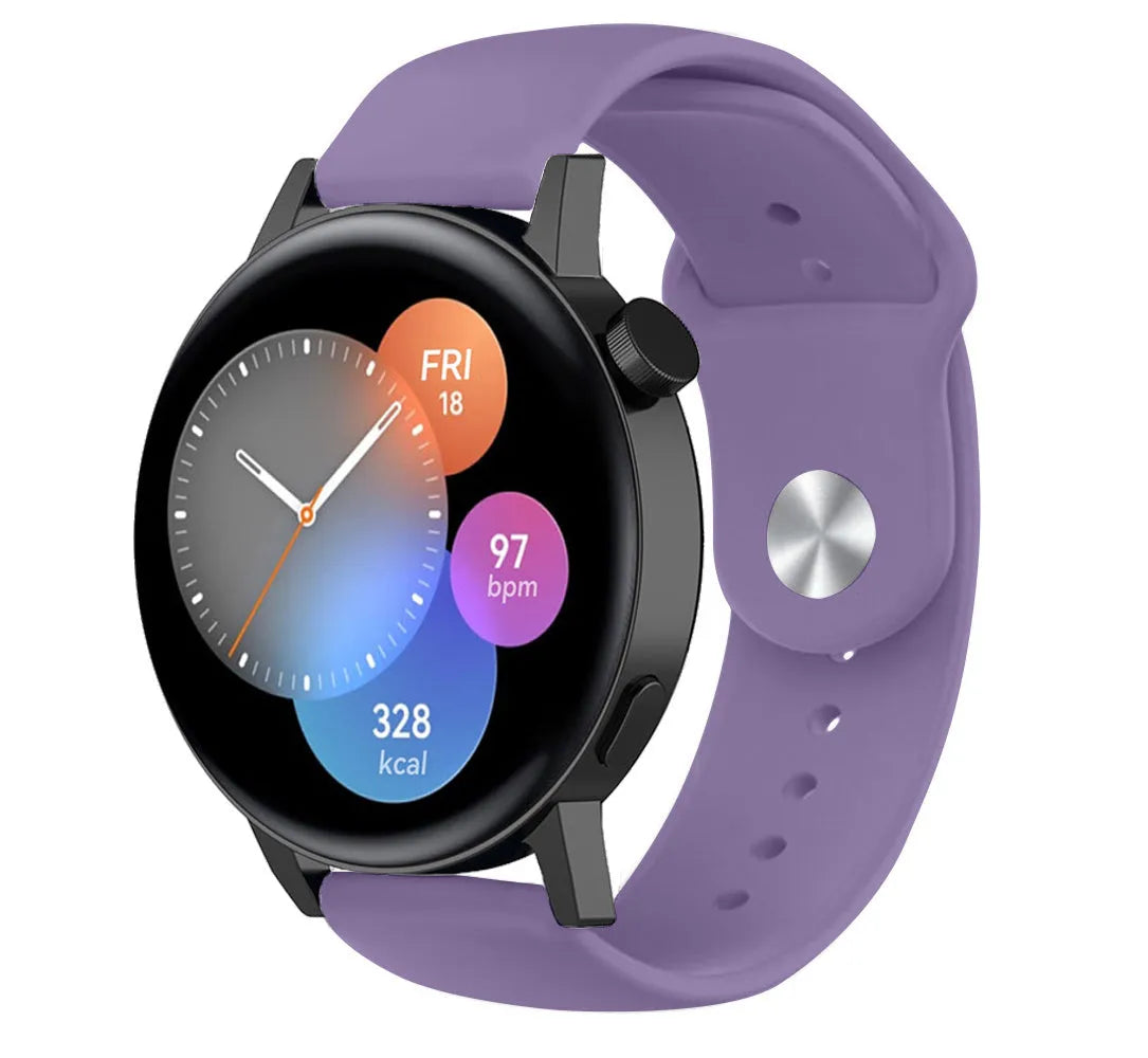 Silicone Sport Strap, lilac, on a watch, 3/4 front view