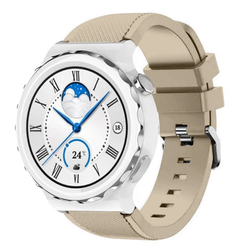 Twill Silicone Strap, beige, on a watch, 3/4 front view