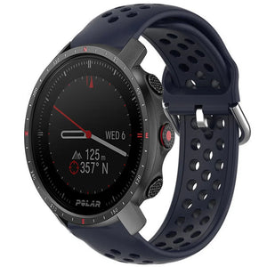 Breathable Silicone Strap, dark blue, on a watch, 3/4 front view