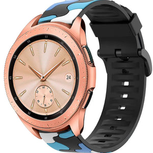 Silicone Camo Strap, blue, on a watch, 3/4 front view