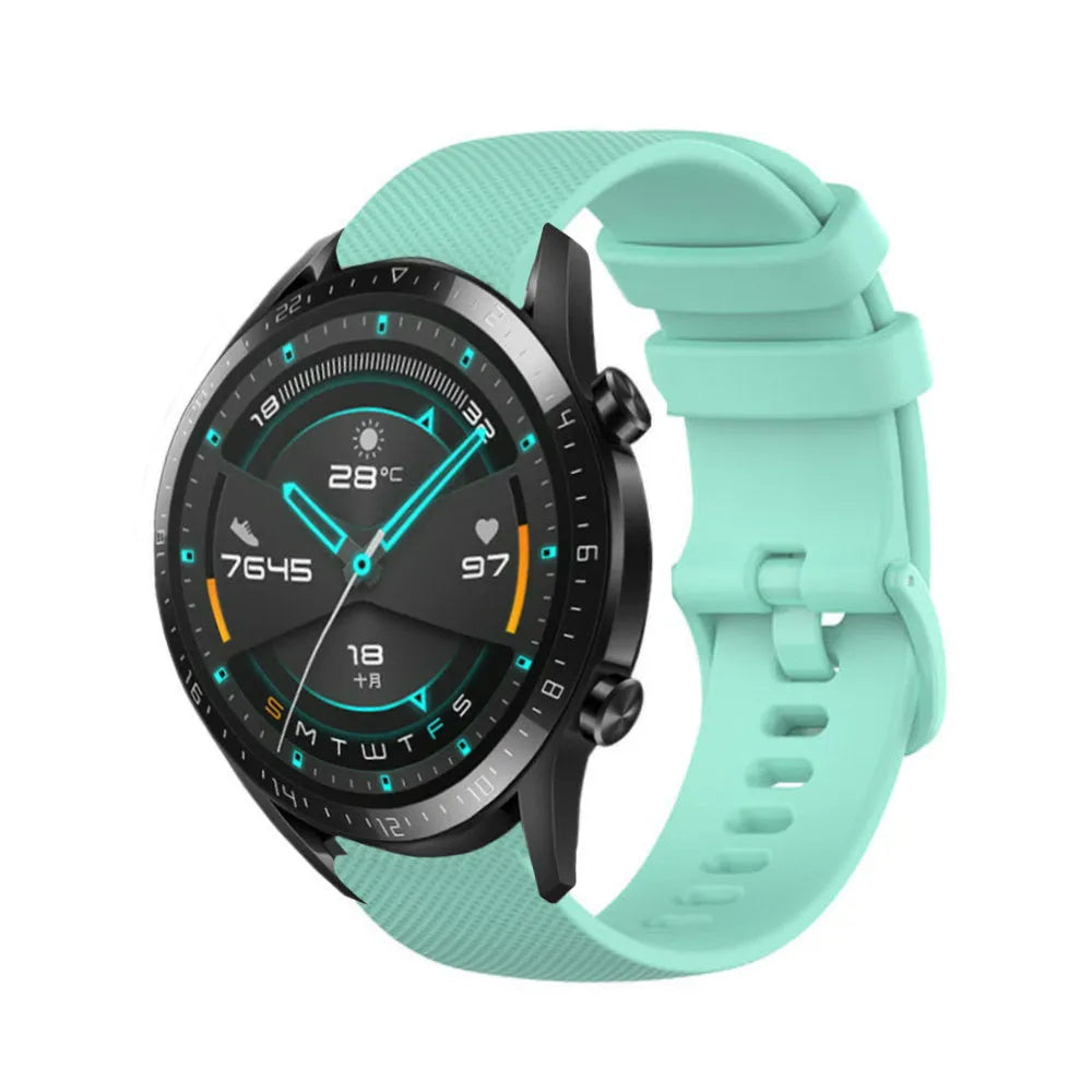 Premium Silicone Strap, aqua, on a watch, 3/4 front view
