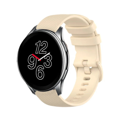 Premium Silicone Strap, beige, on a watch, 3/4 front view