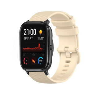 Premium Silicone Strap, beige, on a watch, 3/4 front view