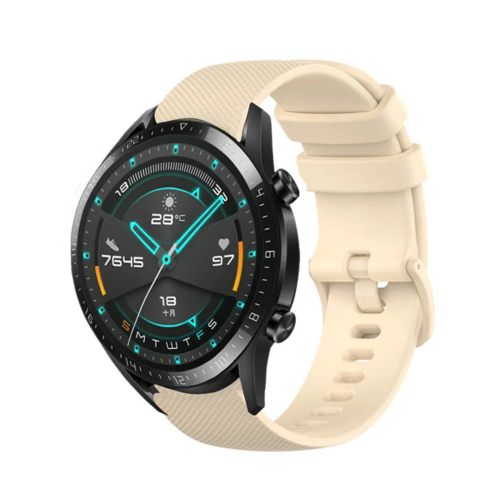 Premium Silicone Strap, beige, on a watch, 3/4 front view