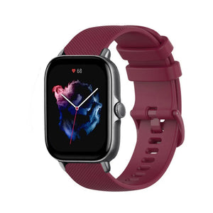 Premium Silicone Strap, dark red, on a watch, 3/4 front view