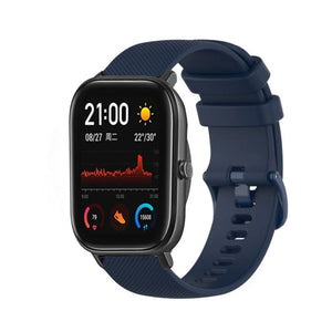 Premium Silicone Strap, dark blue, on a watch, 3/4 front view