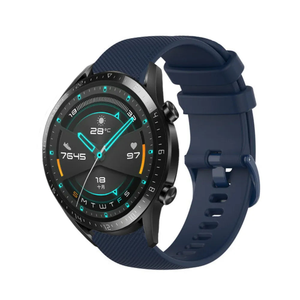 Premium Silicone Strap, dark blue, on a watch, 3/4 front view