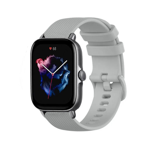 Premium Silicone Strap, grey, on a watch, 3/4 front view