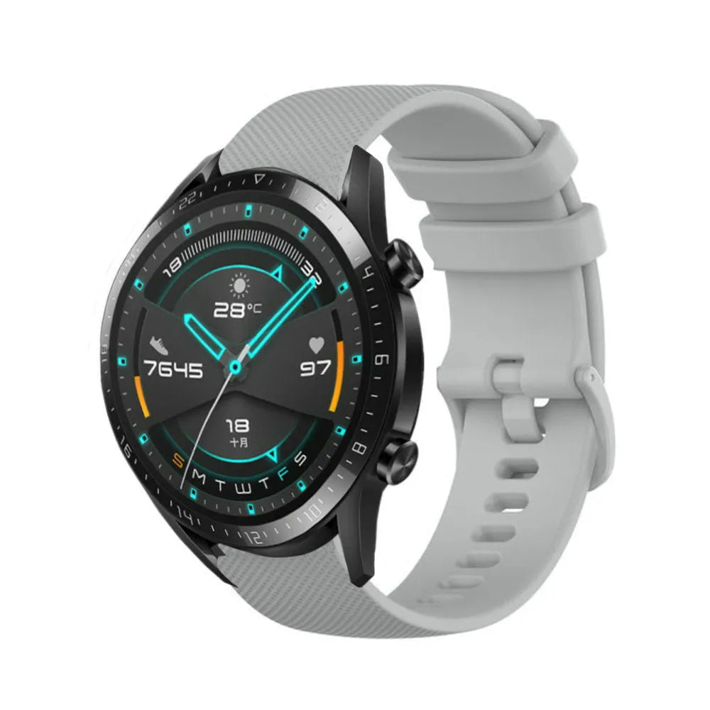 Premium Silicone Strap, grey, on a watch, 3/4 front view