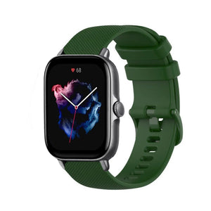 Premium Silicone Strap, army green, on a watch, 3/4 front view