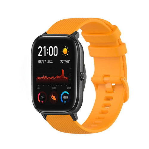 Premium Silicone Strap, orange, on a watch, 3/4 front view