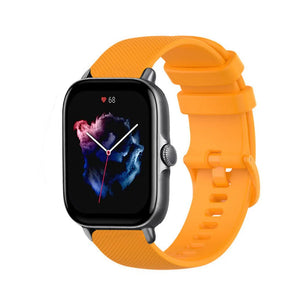 Premium Silicone Strap, orange, on a watch, 3/4 front view